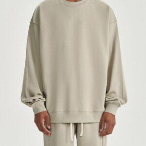 Men's 450g Solid Color Oversized Crewneck Sweatshirt Thickened Drop Shoulder Loose Top Light Brown