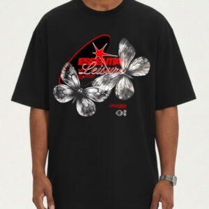 Men's Black Graphic T-shirt Featuring Butterfly Artwork and Essential Leisure Streetwear Style